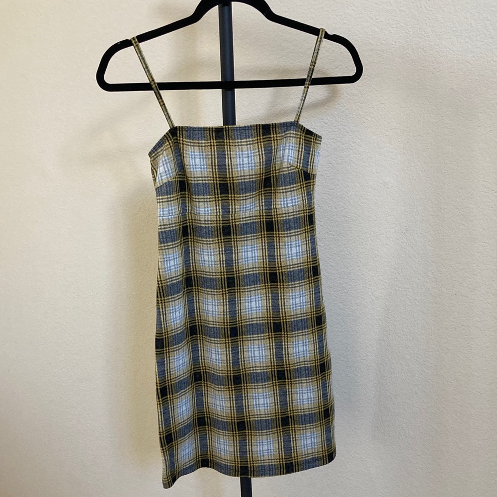 Popular Basics Yellow and Gray Plaid Mini Dress